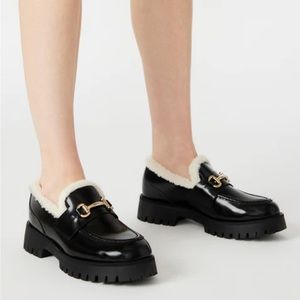 Steve Madden Black Leather Loafers with Fur